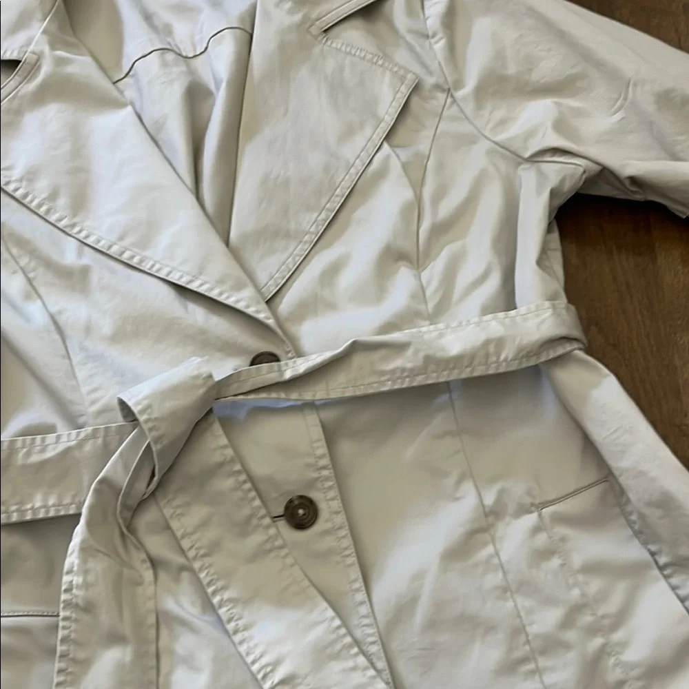 CAbi Tan Trench Coat with Rolled Sleeves and Belted Waist